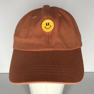 Orange Kids Youth Happy Face Button Adjustable Hat